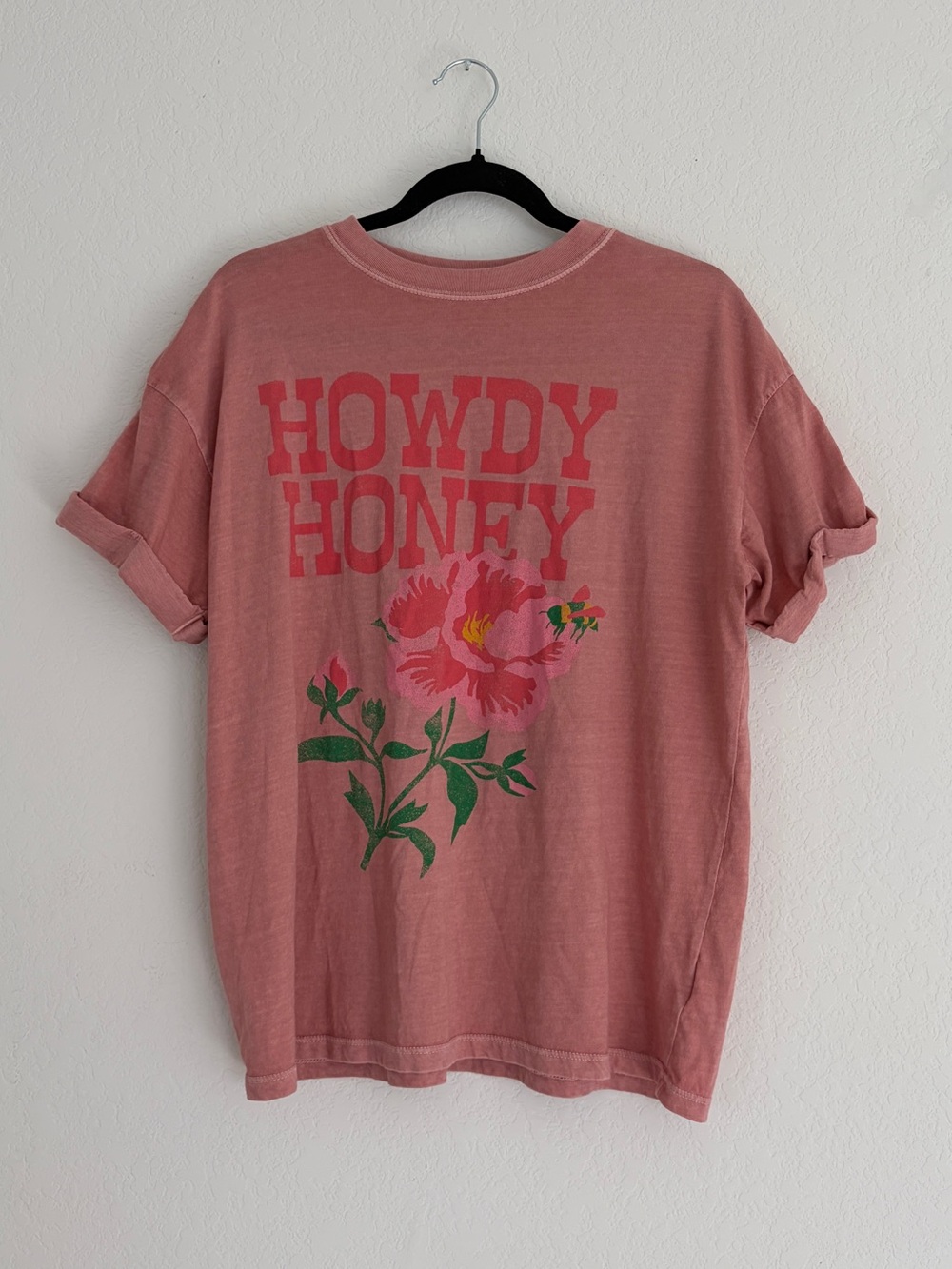ALTARD STATE HOWDY HONEY MINERAL WASH PINK BEE FLORAL TEE WESTERN COWGIRL S